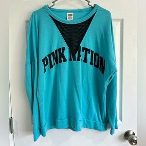 Y2K Victoria’s Secret PINK Mesh Aqua Blue Crewneck Pullover Sweatshirt Medium